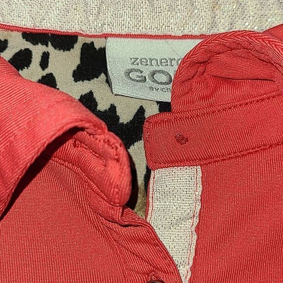 Chicos‎ zenergy golf pink rhinestone quarter button nylon stretch polo - Picture 3 of 5